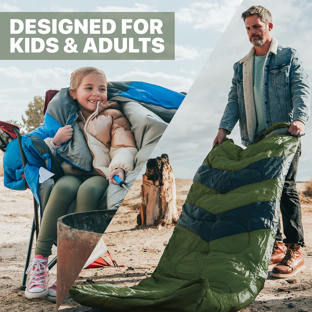 MalloMe Sleeping Bags for Adults Cold Weather & Warm - Backpacking Camping Sleeping Bag for Kids, Girls, Boys - Lightweight Camping Essentials Gear Accessories Hiking Sleep Must Haves Single & Double