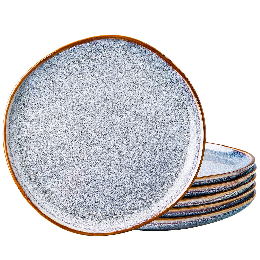 AmorArc 8.5" Ceramic Plates Set of 6 | Handmade Stoneware with Reactive Glaze for Dessert, Salad, Appetizer & Dinner | Microwave/Dishwasher Safe, Scratch Resistant