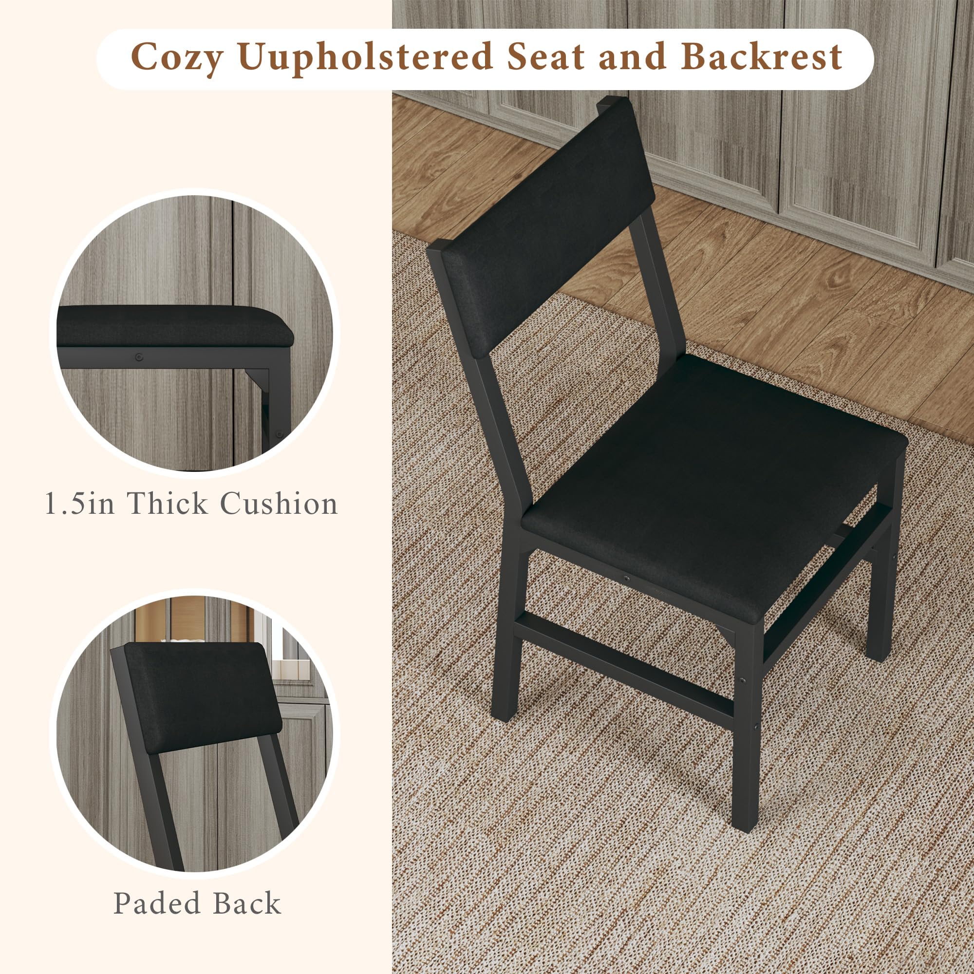 HUAHUU Dining Table Set for 4, Extendable Kitchen Table Cushion Chairs Set of 4, Rectangle Dining Table with Metal Frame & MDF Board, Folding for Small Apartment Saving Space, Black