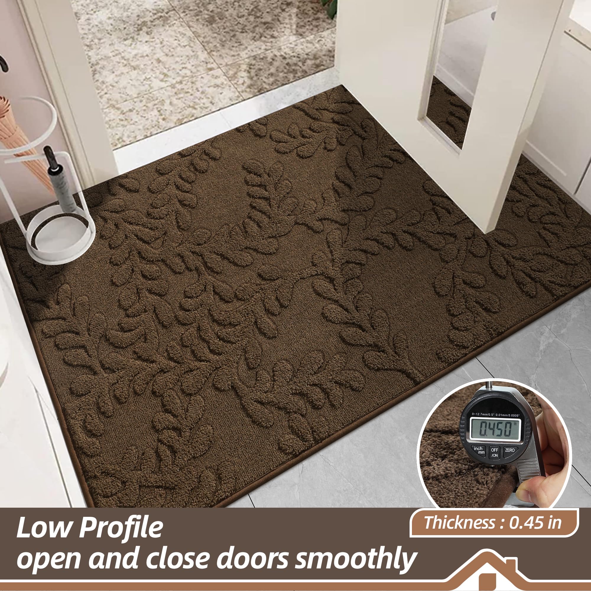 BEQHAUSE Door Mats 20”x32”, Non-Slip TPR Backing Entryway Doormat, Super Absorbent Welcome Mat for Front Door, Mud Shoes & Paws, Washable Entry Rugs, Black