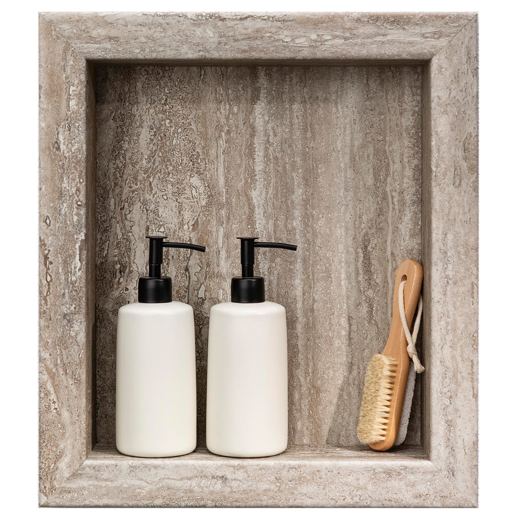Palisade 17.5 in x 15.5 in Vinyl Shower Niche Ashen Slate | Waterproof Shower Insert