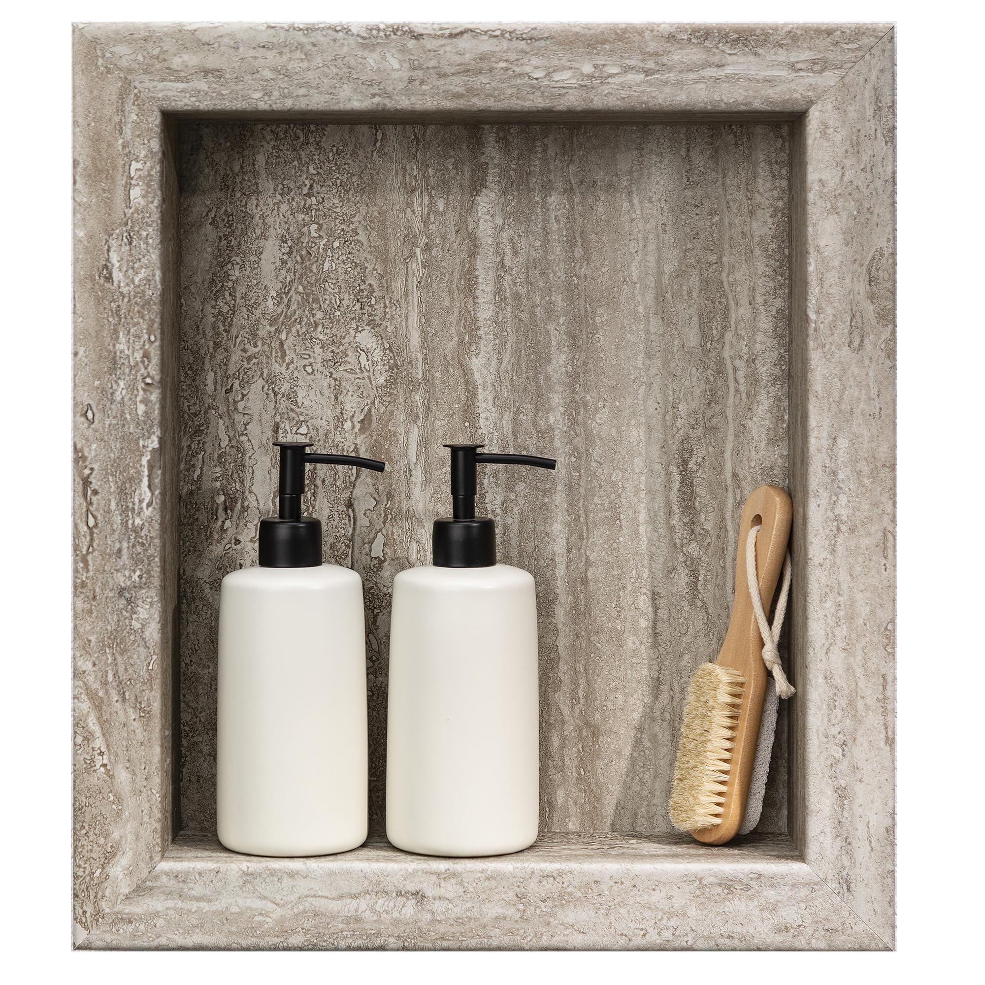 Palisade 17.5 in x 15.5 in Vinyl Shower Niche Ashen Slate | Waterproof Shower Insert