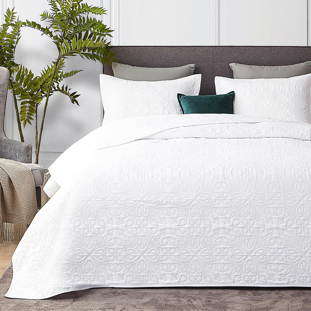 Hansleep Black Quilt Twin Size - Damask Ultrasonic All Season Bedspread Twin, Soft Lightweight Coverlet Bedding Set, 2 Pieces (1 Quilt, 1 Pillow Sham)