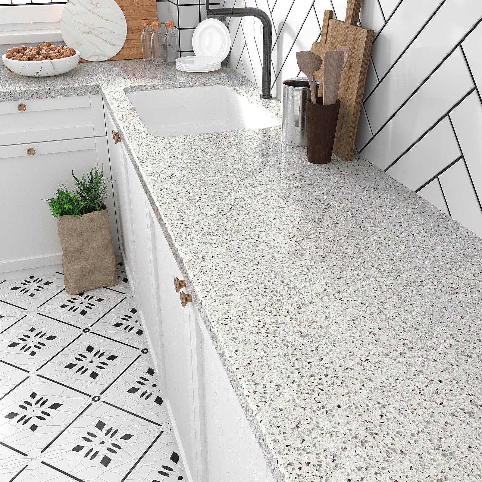 VEELIKE 15.7''x118'' Granite Contact Paper for Countertops Waterproof Self Adhesive Granite Wallpaper Peel and Stick Countertops for Kitchen Bathroom Counter Top Removable Decorative Vinyl Film