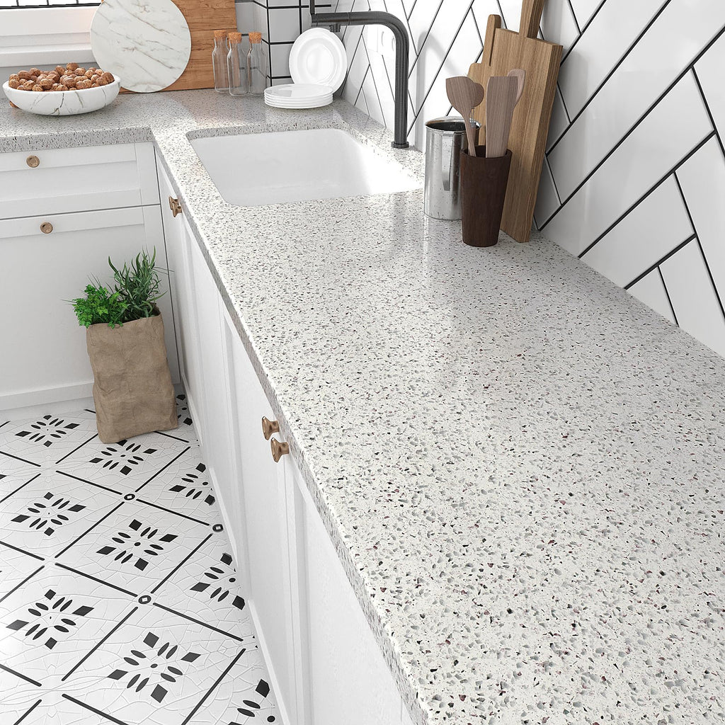 VEELIKE 15.7''x118'' Granite Contact Paper for Countertops Waterproof Self Adhesive Granite Wallpaper Peel and Stick Countertops for Kitchen Bathroom Counter Top Removable Decorative Vinyl Film