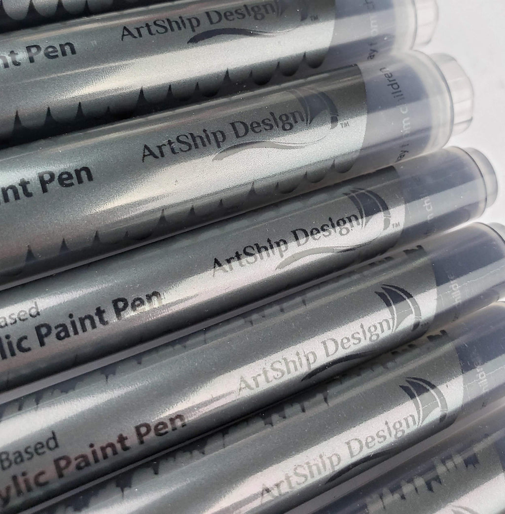 ArtShip Design 10 Black Acrylic Paint Pens, Double Pack of Both Extra Fine and Medium Tip Paint Markers, for Rock Painting, Mug, Ceramic, Glass, and Fabric Painting, Water Based Non-Toxic and No Odor