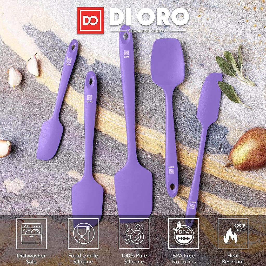 DI ORO Silicone Spatula Set - Rubber Kitchen Spatulas for Baking, Cooking, & Mixing - 600°F Heat-Resistant & BPA Free Silicone Scraper Spatulas for Nonstick Cookware - Dishwasher Safe (5pc, Black)