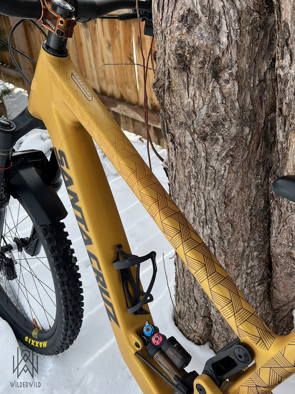Bike Frame Protection Tape- High Impact Clear Vinyl Wrap Includes Tool (4”x72) Bicycle Frame Protector, Mountain Bike Frame Guard Chainstay Protector (Art Deco)