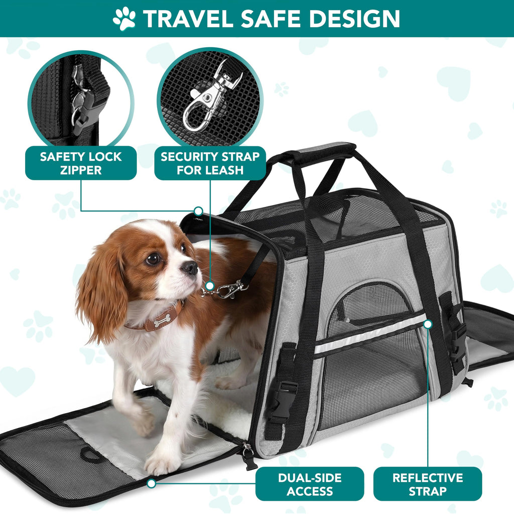 PetAmi Airline Approved Pet Carrier for Cats & Small Dogs, Soft Sided TSA Travel Carrier Bag with Sherpa Bed, Breathable Mesh Ventilation, Collapsible Bowl, Fits Under Seat, Up to 18 lbs, Small Black