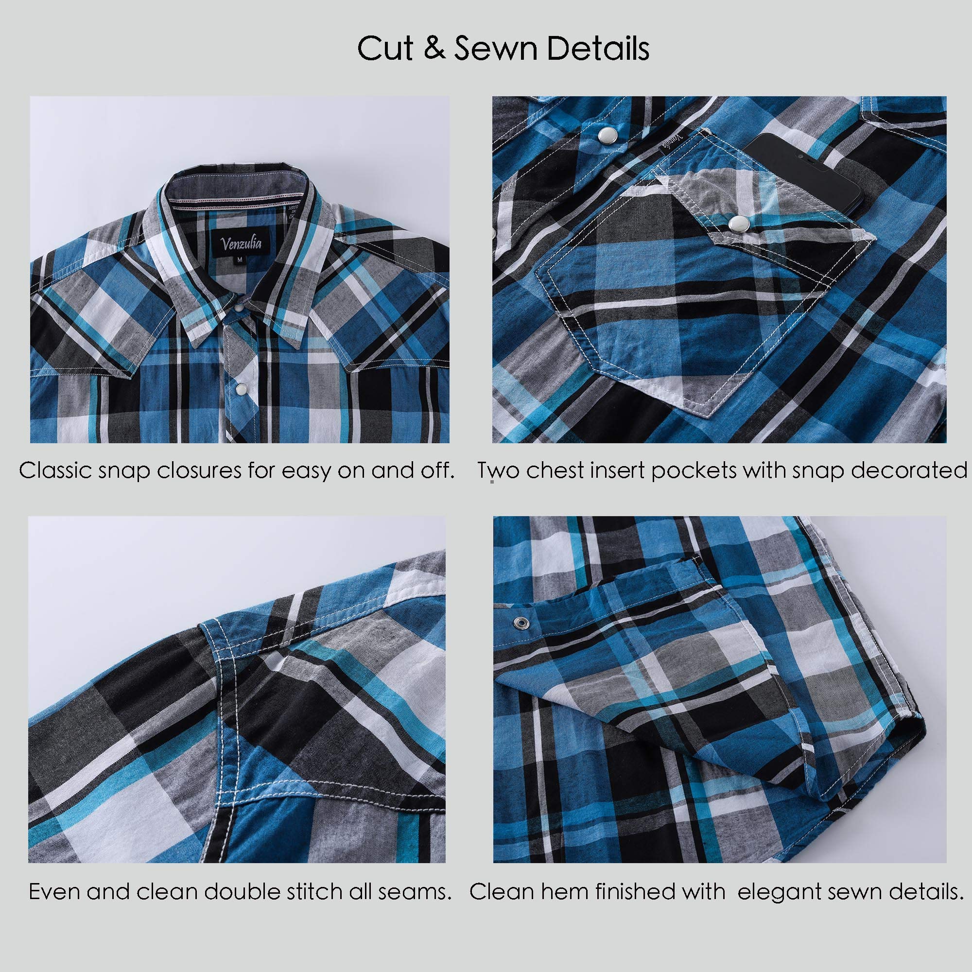 Men's Western Snap Casual Shirt Two Pocket Short Sleeve Shirt
