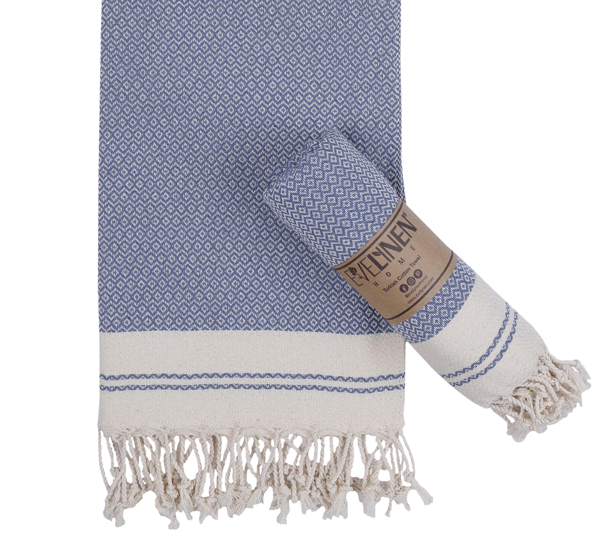 Evelynen Turkish Hand Towels for Bathroom & Kitchen Towels Decorative Set of 2 | Boho Farmhouse Hand Towels with Hanging Loops for Face, Tea, Dish, Kitchen & Bath | %100 Cotton (16" x 32" - Beige)