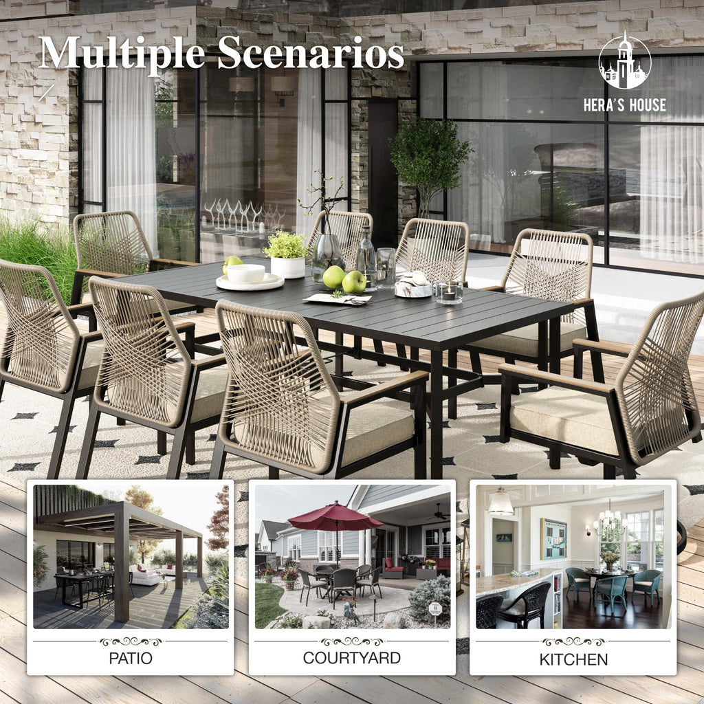 HERA'S HOUSE Outdoor Chairs Set of 2, 36.6" Rattan Dining Chairs with Heavy-Duty Wrought Iron Metal Frame, All-Weather Patio Chair for Garden Lawn Backyard Kitchen Deck
