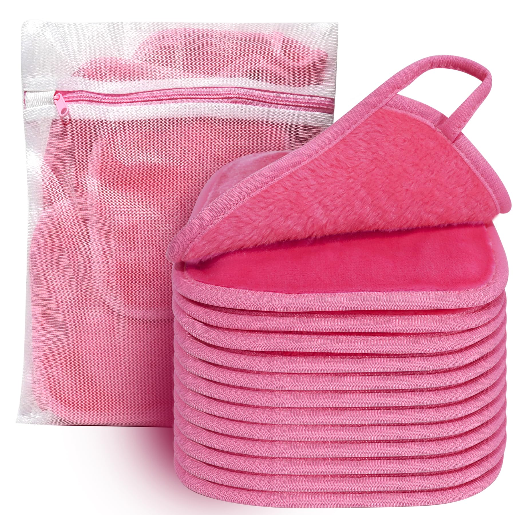 KODAMO Makeup Remover Cloth, Reusable Makeup Remover Pads Washable with Mesh Bag, Microfiber Makeup Removal Face Wash Cloths with Just Water, Gentle Soft, 12 Pack