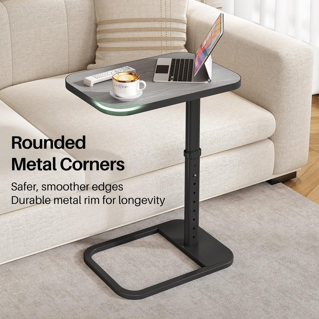 Kitstorack TV Tray Table, Adjustable Height & Rounded Metal Corners, Snack Table for Couch, Sofa, Bed, Chair, Living Room, C Shaped End Side Table for Eating, Dinner or Laptop, Small Spaces, Black
