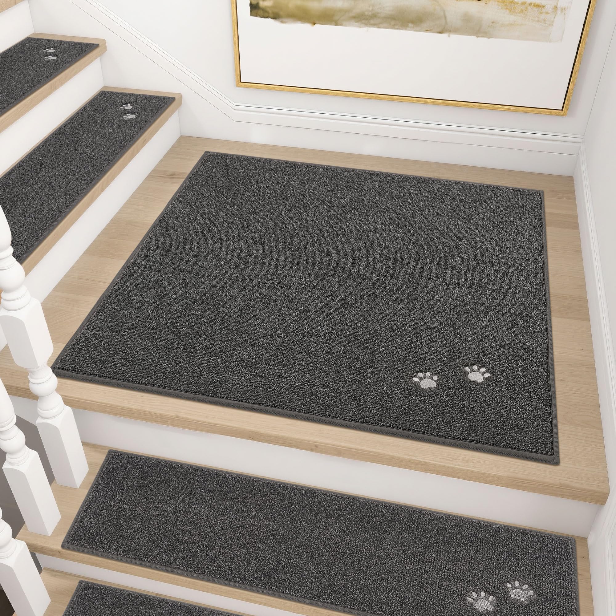 BEQHAUSE Stair Treads for Wooden Steps 28inX9in, Non Slip Carpet Stair Treads Indoor Stair Runners Machine Washable, Soft Stair Rugs Mat Surface Polyester TPE Backing, 4pcs, Beige