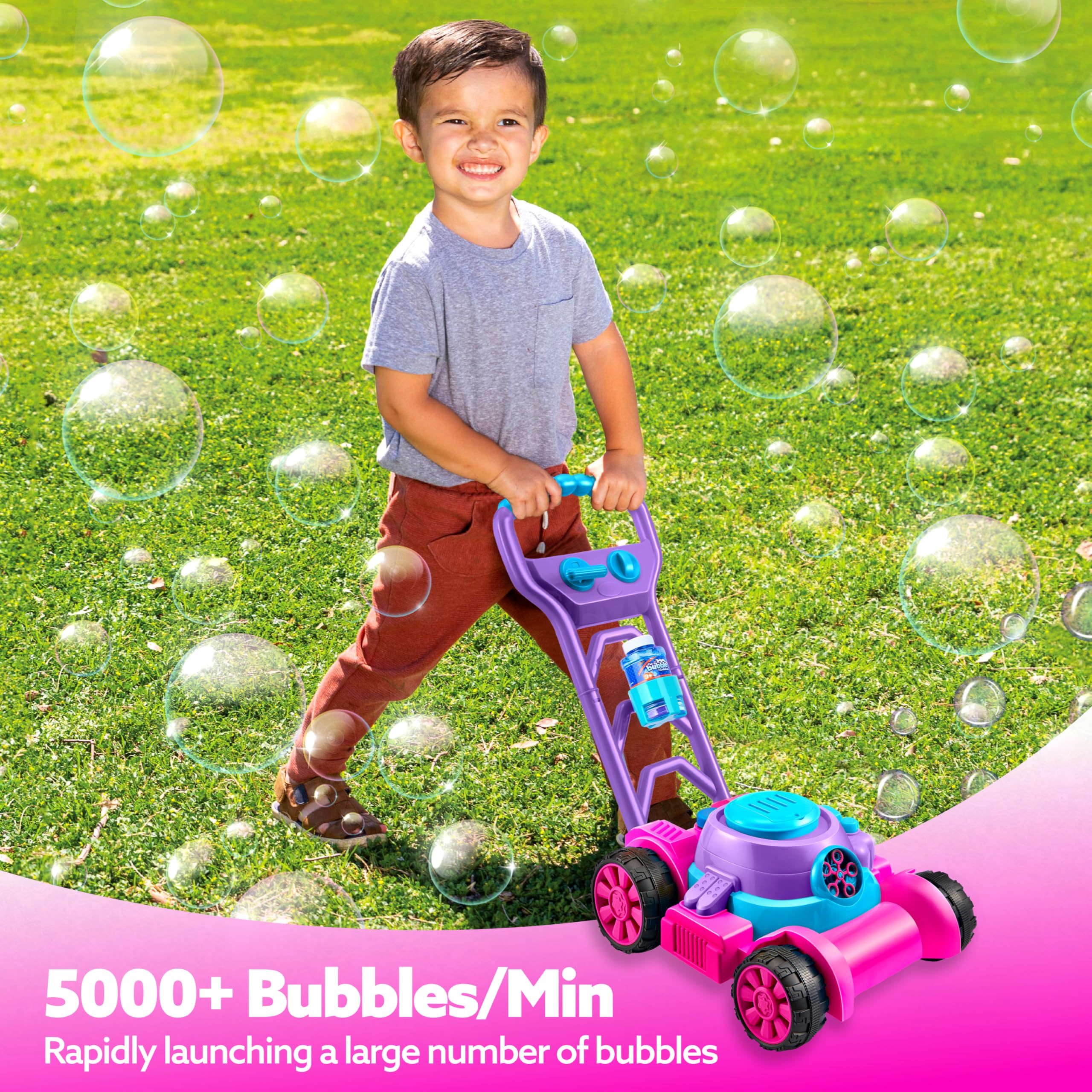 SLOOSH Bubble Lawn Mower Toddler Toys - Spill-Proof Bubble Machine Pretend Gardening Play Toy for Age 1 2 3 1-3 Year Old Baby Boys Indoor Outdoor Use, Easter Basket Stuffers Birthday Gifts (Blue)
