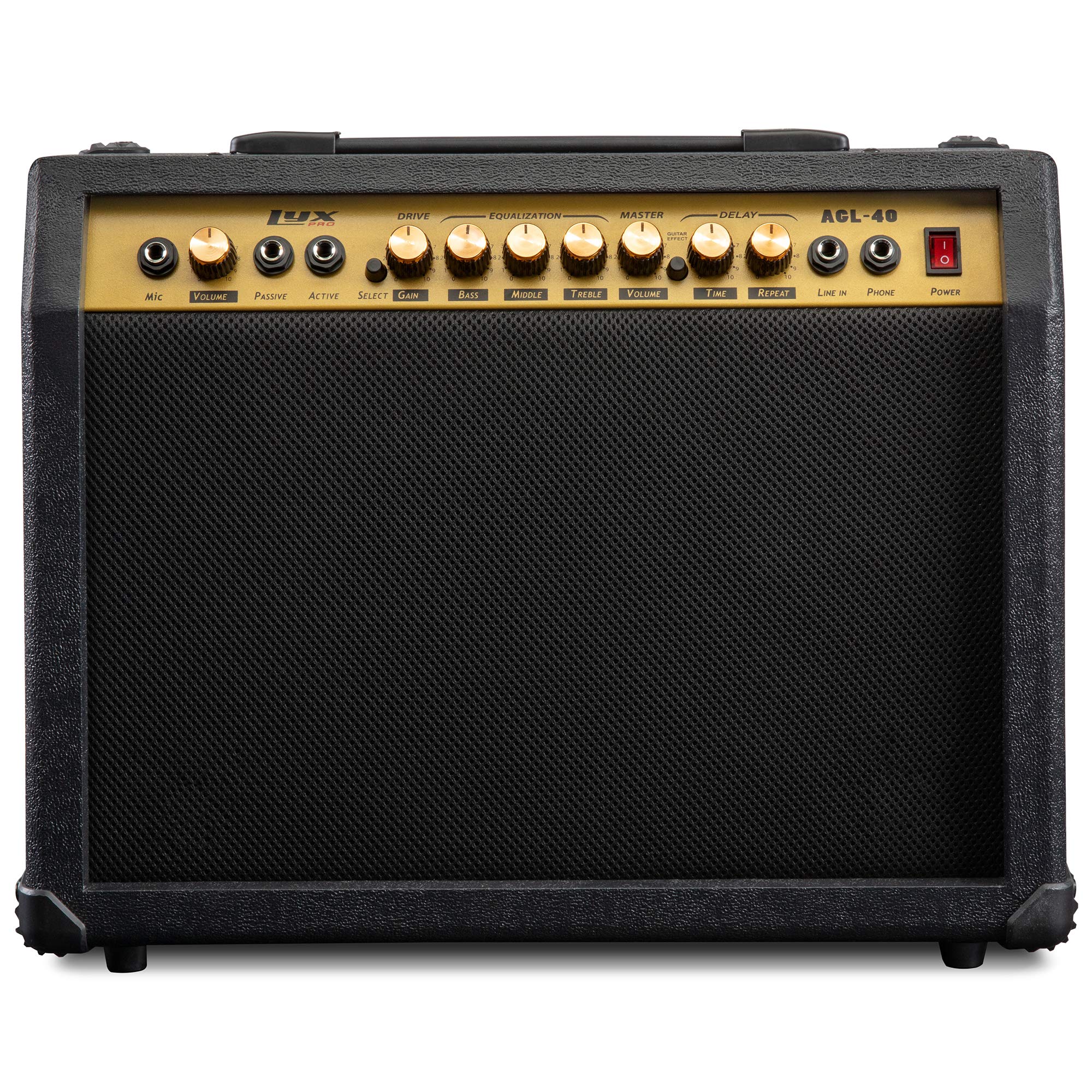 LyxPro Electric Guitar Amp 20 Watt Amplifier Built in Speaker Headphone Jack and Aux Input Includes Gain Bass Treble Volume and Grind - Black