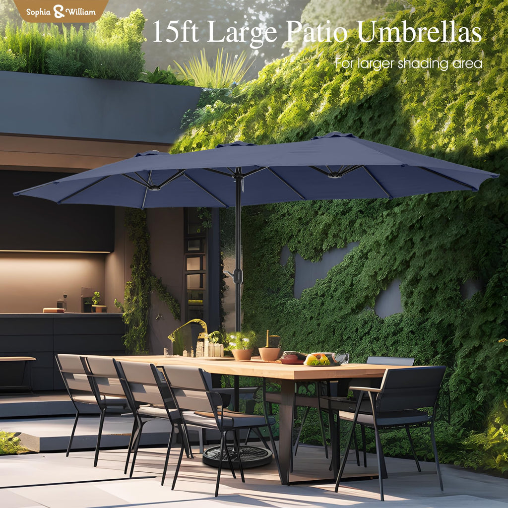 Sophia & William 15 ft Extra Large Patio Umbrella with Base Included, Rectangular Outdoor Umbrella Heavy Duty, Market Umbrella Double-sided Fade Resistant for Pool Garden Backyard, Beige