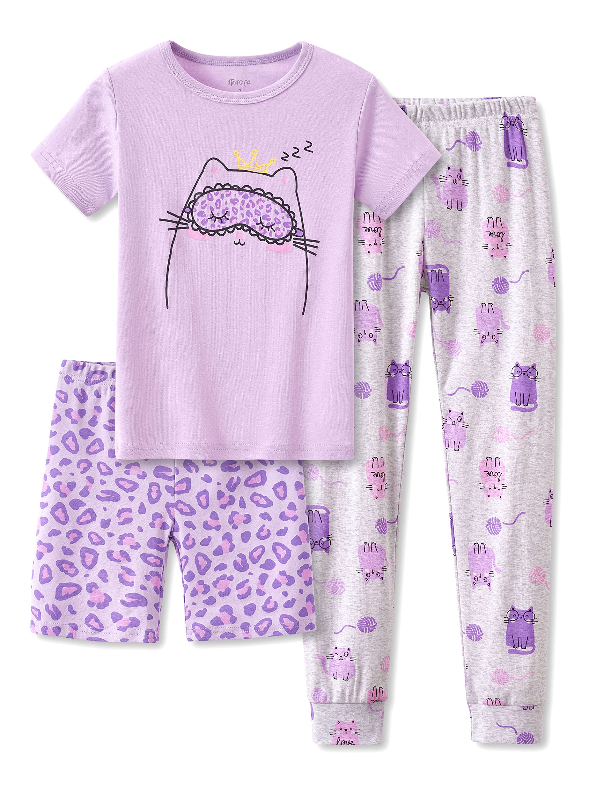 Topgal Little & Big Girls Cotton Knit Pajama 3-Piece Shorts Pants Summer PJ Set Size 4-14