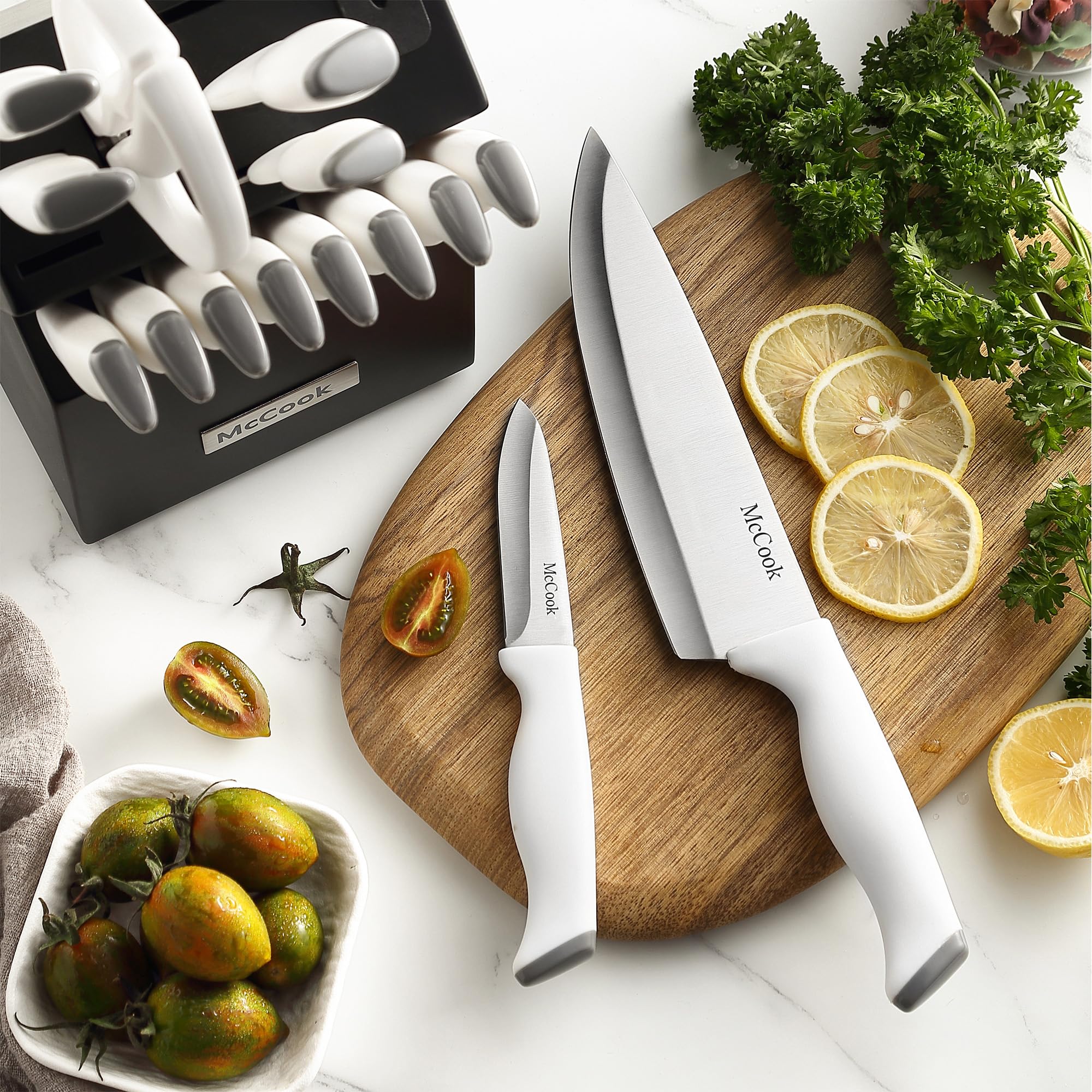 McCook® Knife Sets,German Stainless Steel Kitchen Knife Block Set with Built-in Sharpener, 20-Piece Razor-Sharp Kitchen Knives, Forged Triple Rivet,Full Tang,Ergonomic Handle,Elegant Box for Gift