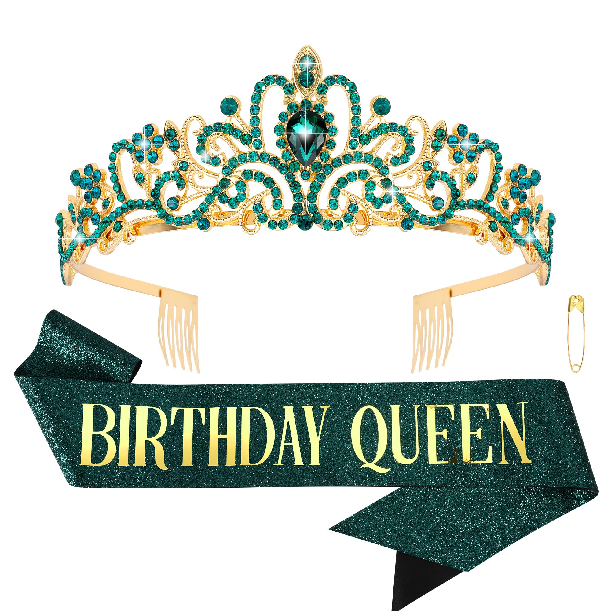 COCIDE Birthday Silver Tiara and Crowns Kit - Silver Tiara, Crown, Sash, Rhinestone Headband, Glitter Sash for Women & Girls Birthday Party Decorations