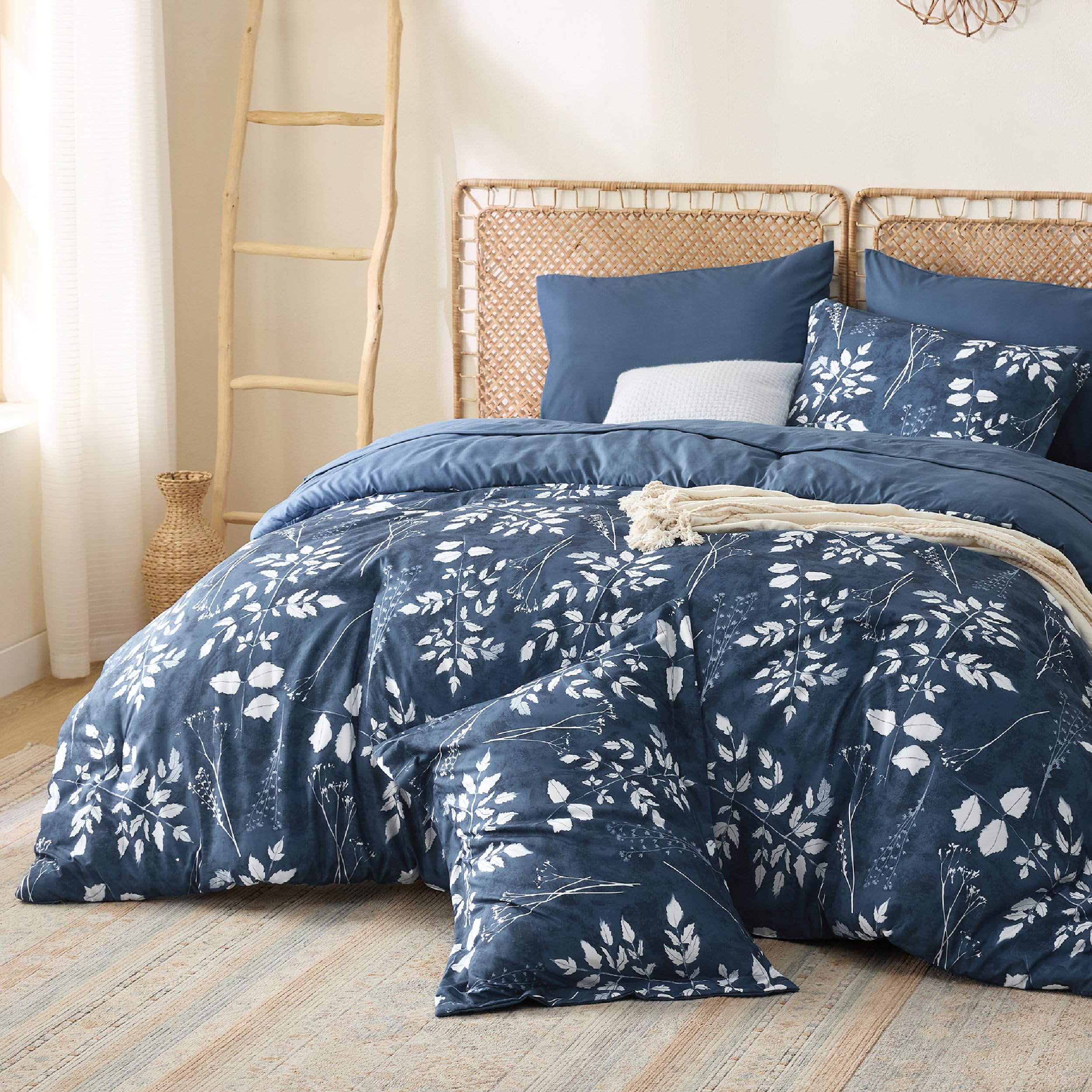 Bedsure Twin Comforter Set - 5 Pieces Floral Sage Green Soft Bedding Sets, Twin Bed in a Bag with Botanical Flowers Comforter, Sheets, Pillowcase & Sham