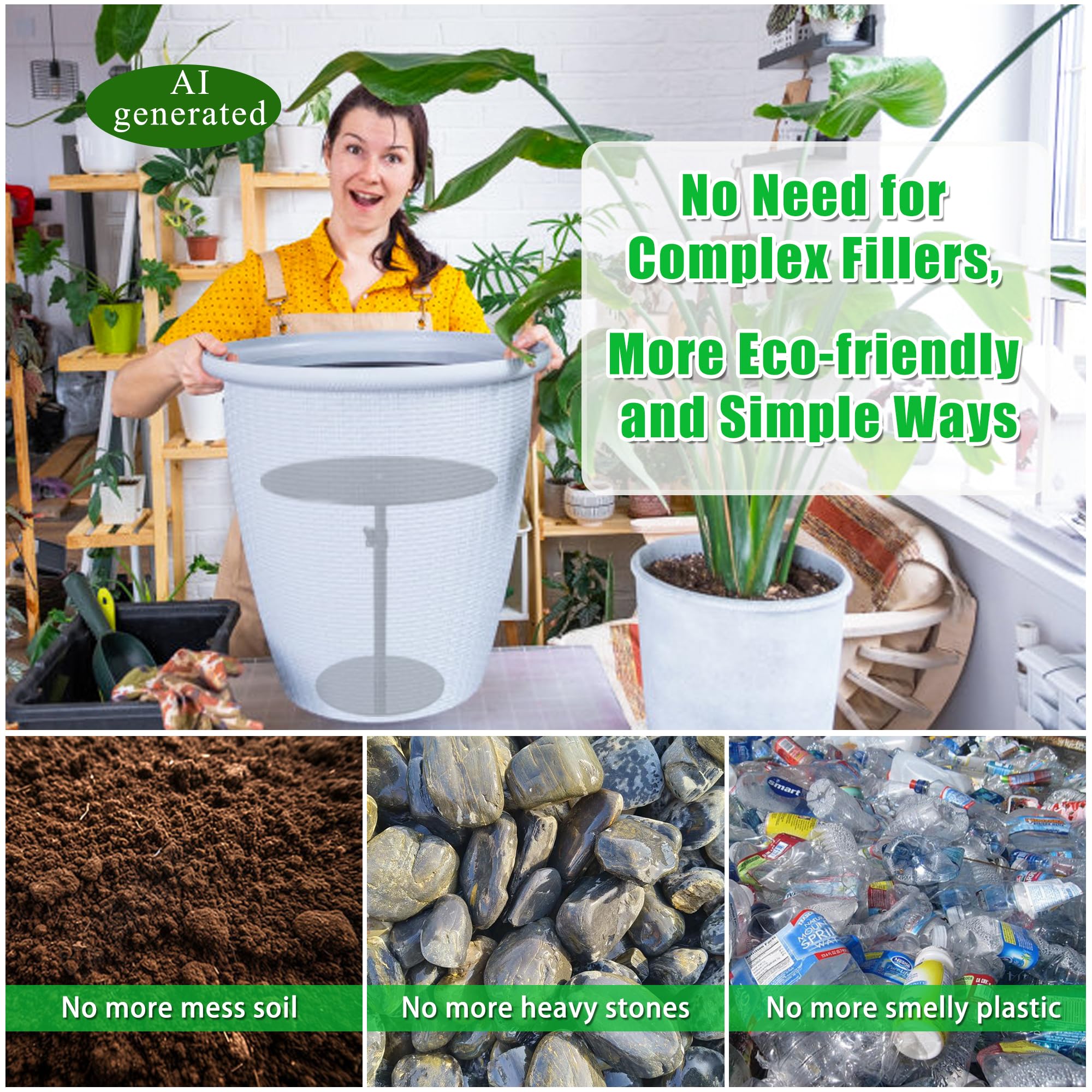 Adjustable Plant Risers for Inside Pots, 11-20" Rise Planter Insert Filler for Large Pots, Plant Lift Inserts Pot Risers for Indoor Outdoor Tall Taper Planter Container (6" 8" 10" Base Top, Set of 1)