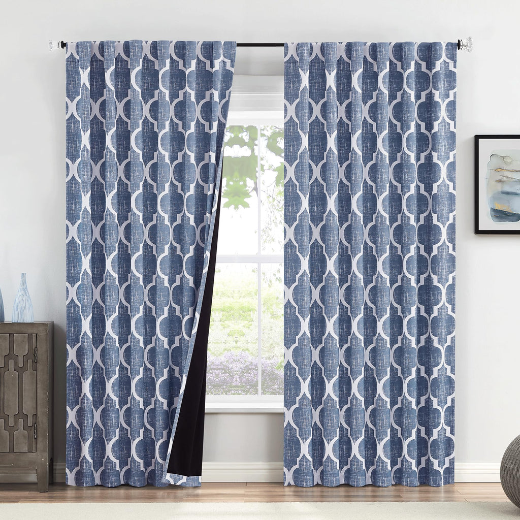 Beauoop 100% Blackout Curtains 45 Inches Long 2 Panels for Bedroom Living Room Aqua Grey Moroccan Geo Room Darkening Thermal Insulated Soundproof Grommet Top Window Treatments Drapes, 50x45 Set of 2