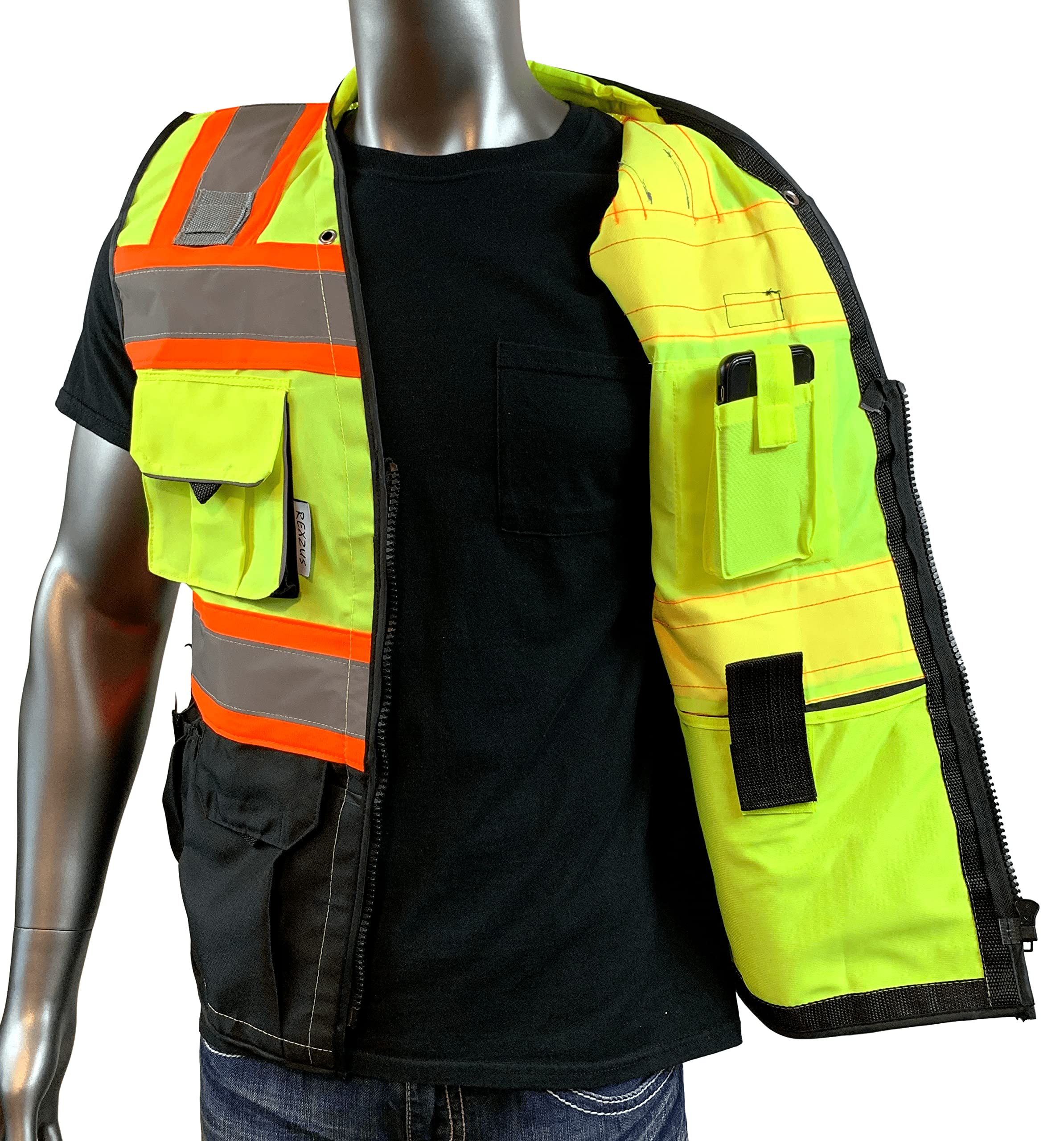 Men's Black Series Safety Vest with Zipper and Utility Pockets (Medium, Black)
