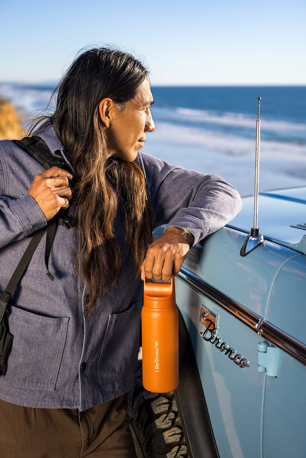 LifeStraw Go Series — Water Bottle Stainless Steel Bottle, 18oz, Aegan Sea, Removes Bacteria, Parasites, Microplastics, Improves Taste