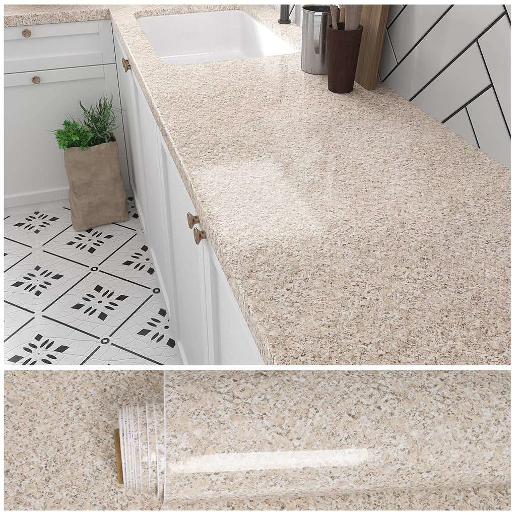 VEELIKE 15.7''x118'' Granite Contact Paper for Countertops Waterproof Self Adhesive Granite Wallpaper Peel and Stick Countertops for Kitchen Bathroom Counter Top Removable Decorative Vinyl Film