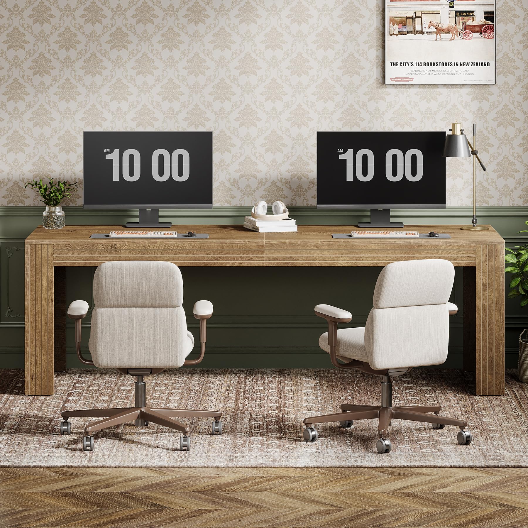 Tribesigns 79-Inch Extra Long Desk, Two Person Double Desk for Home Office, Wooden Long Computer Desk Writing Table for Office, Coffee Brown