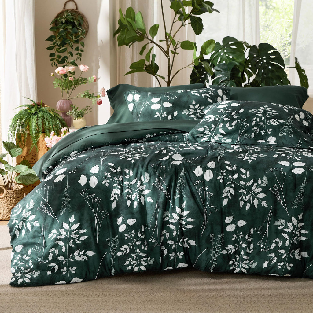 Bedsure Twin Comforter Set - 5 Pieces Floral Sage Green Soft Bedding Sets, Twin Bed in a Bag with Botanical Flowers Comforter, Sheets, Pillowcase & Sham