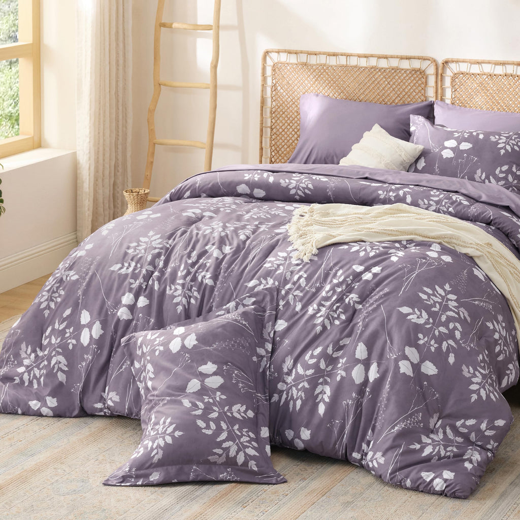 Bedsure Twin Comforter Set - 5 Pieces Floral Sage Green Soft Bedding Sets, Twin Bed in a Bag with Botanical Flowers Comforter, Sheets, Pillowcase & Sham