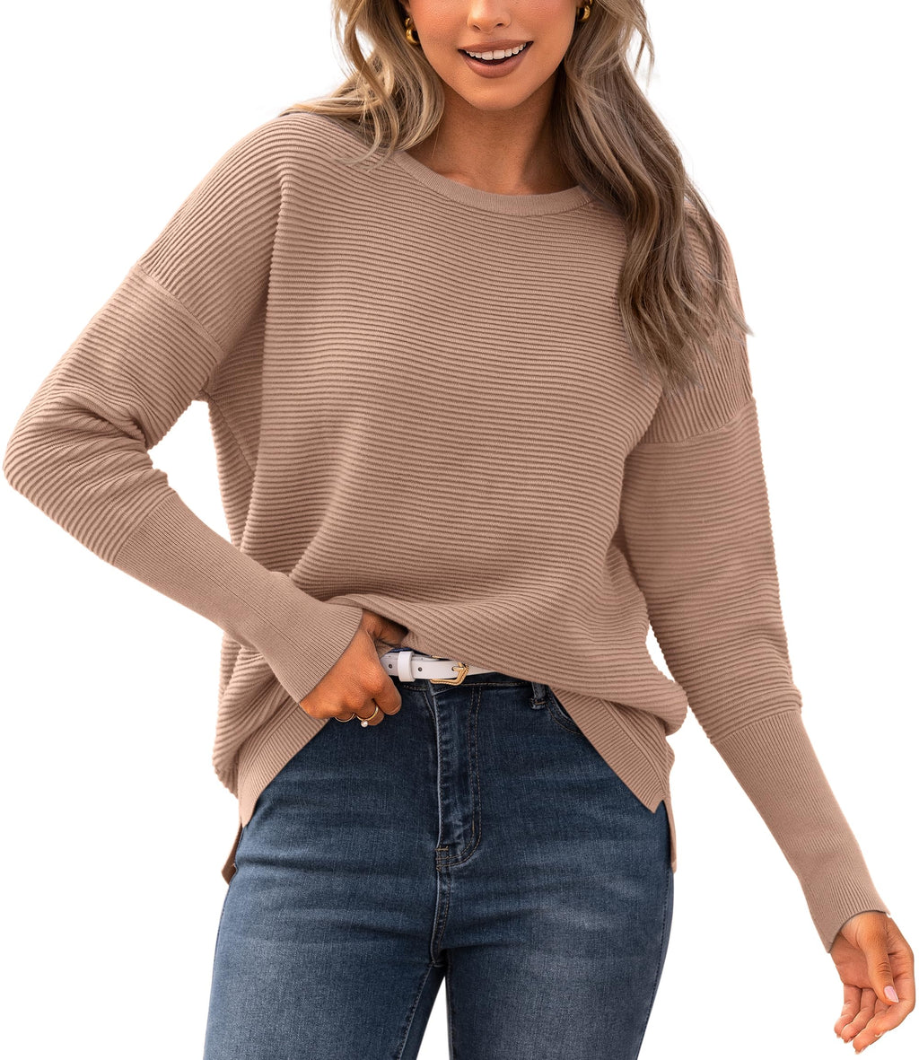BTFBM Fall Sweaters for Women 2026 Casual Long Sleeve Sweater Striped Loose Fit Pullover Tops