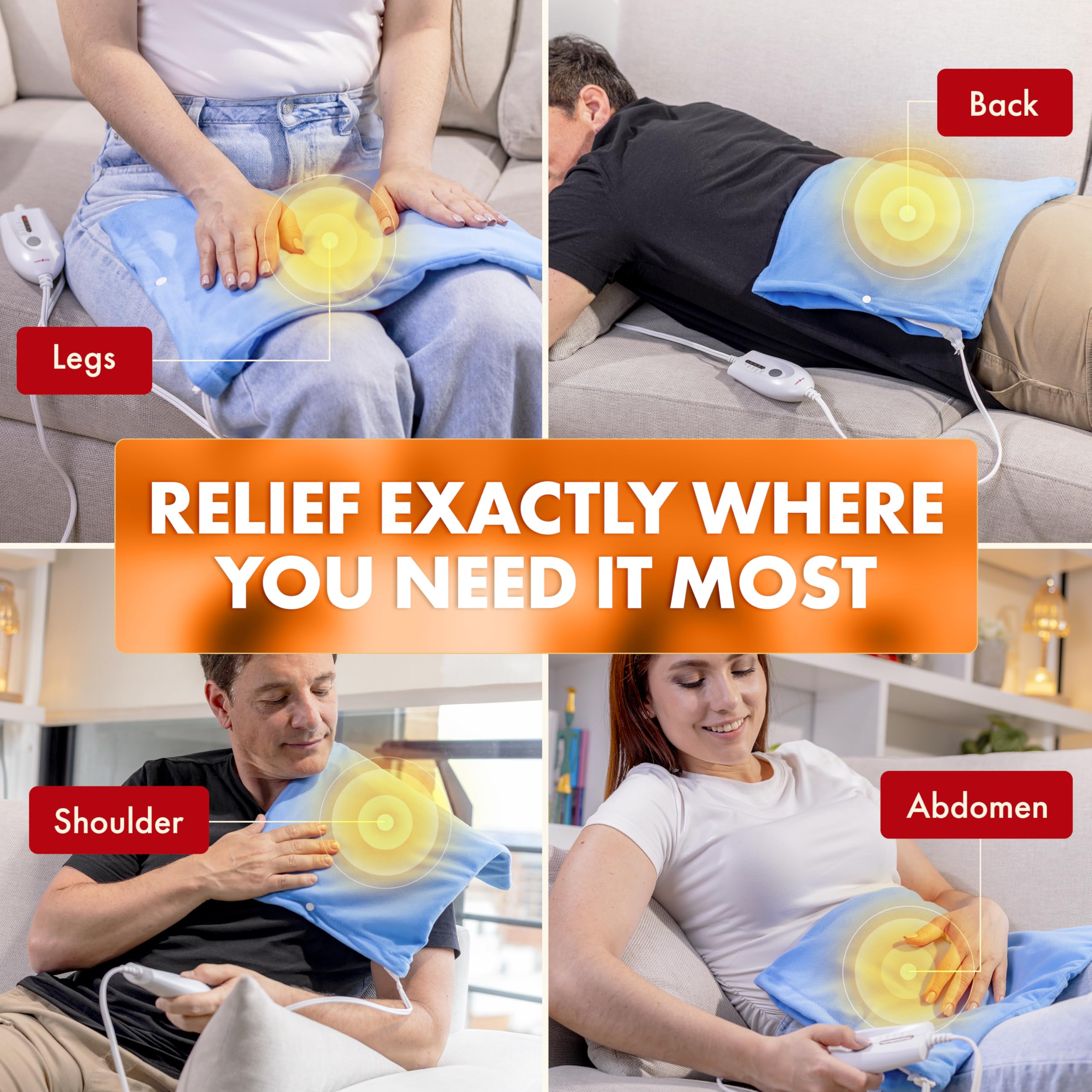 TheraCare Electric Heating Pad | Dry Heat Therapy | 4 Adjustable Heat Settings | 12" x 15" | Comfortable, Soft & Durable