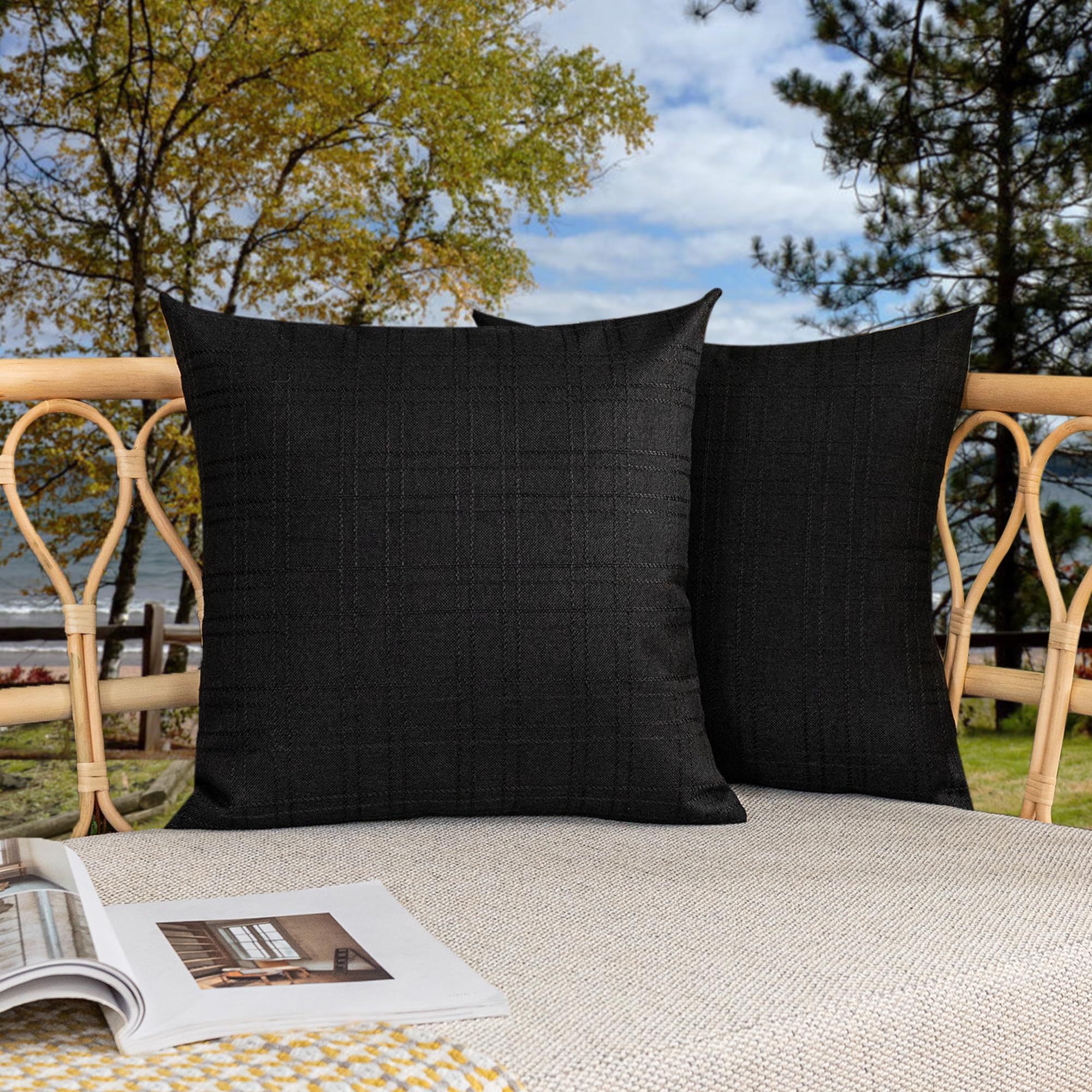 Kevin Textile Pack of 2 Outdoor Waterproof Pillow Covers Checkered Decorative Cushions Sham Throw Pillowcases Shell for Patio Tent Garden Couch Bed Sofa 16x16 Inch Army Green