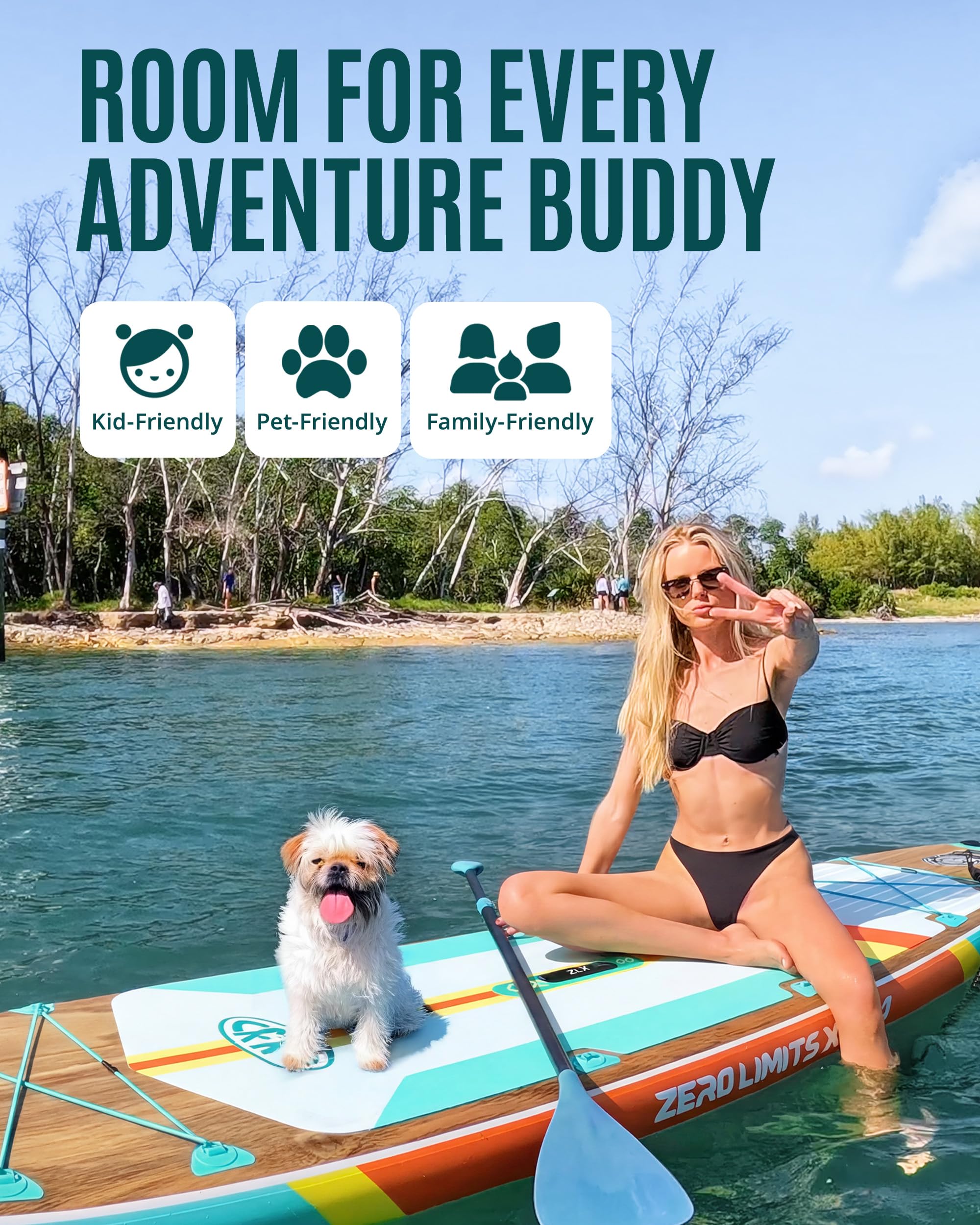 ZLX 11'6"x35" Ultra Wide Inflatable Stand Up Paddle Board | Stable Non-Slip Deck Pad, Unique Fin System, Premium SUP Accessories & Backpack - Upgraded Pump for Adults, All Skill Levels