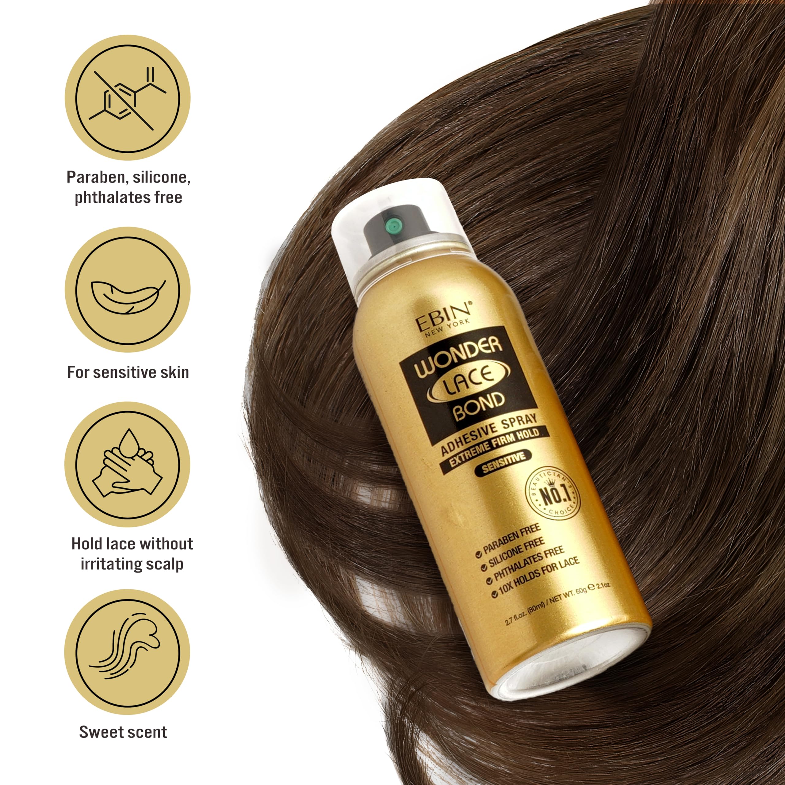 EBIN NEW YORK Wonder Lace Bond Adhesive Spray - Extreme Firm Hold 2.7oz/ 80ml| Active Use, Fast Drying, No Residue, No Build-up, All-day Powerful Hold, Easy Daily Wig Install