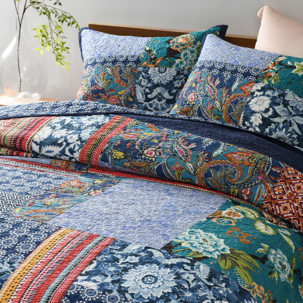 Secgo Twin Comforter Set for Bed - 100% Cotton Quilts Twin Size, Black Bedspreads with 2 Pillow Shams, Patchwork Reversible Lightweight Bedding