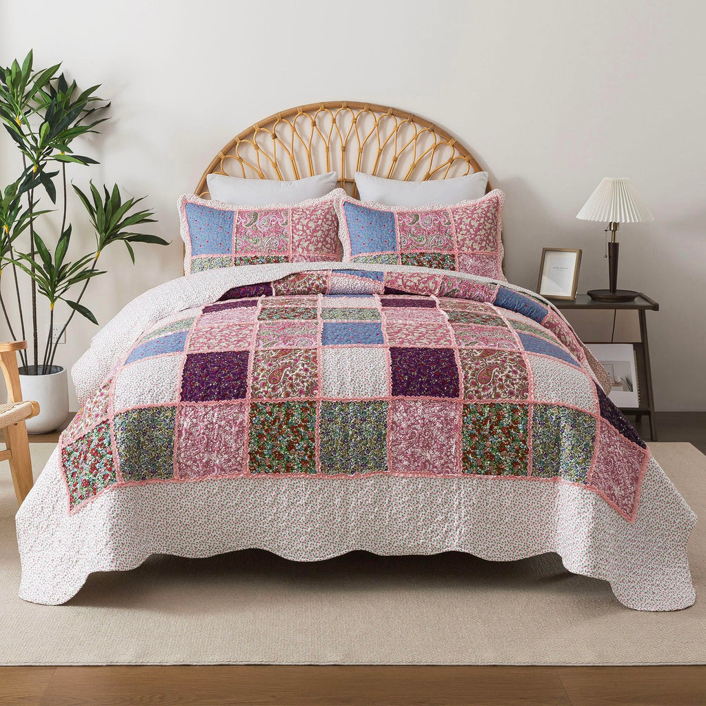 HoneiLife Quilt Sets Twin Size - 2 Piece Microfiber Quilts Reversible Bedspreads Patchwork Coverlets Floral Bedding Set All Season Quilts with Blue and White Porcelain Pattern