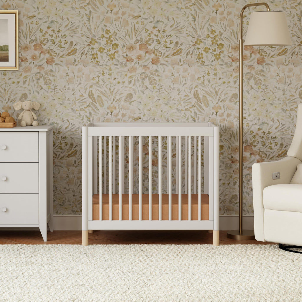Babyletto Gelato 4-in-1 Convertible Mini Crib with Toddler Bed Conversion in Honey with Vegan Tan Leather Feet, Greenguard Gold Certified
