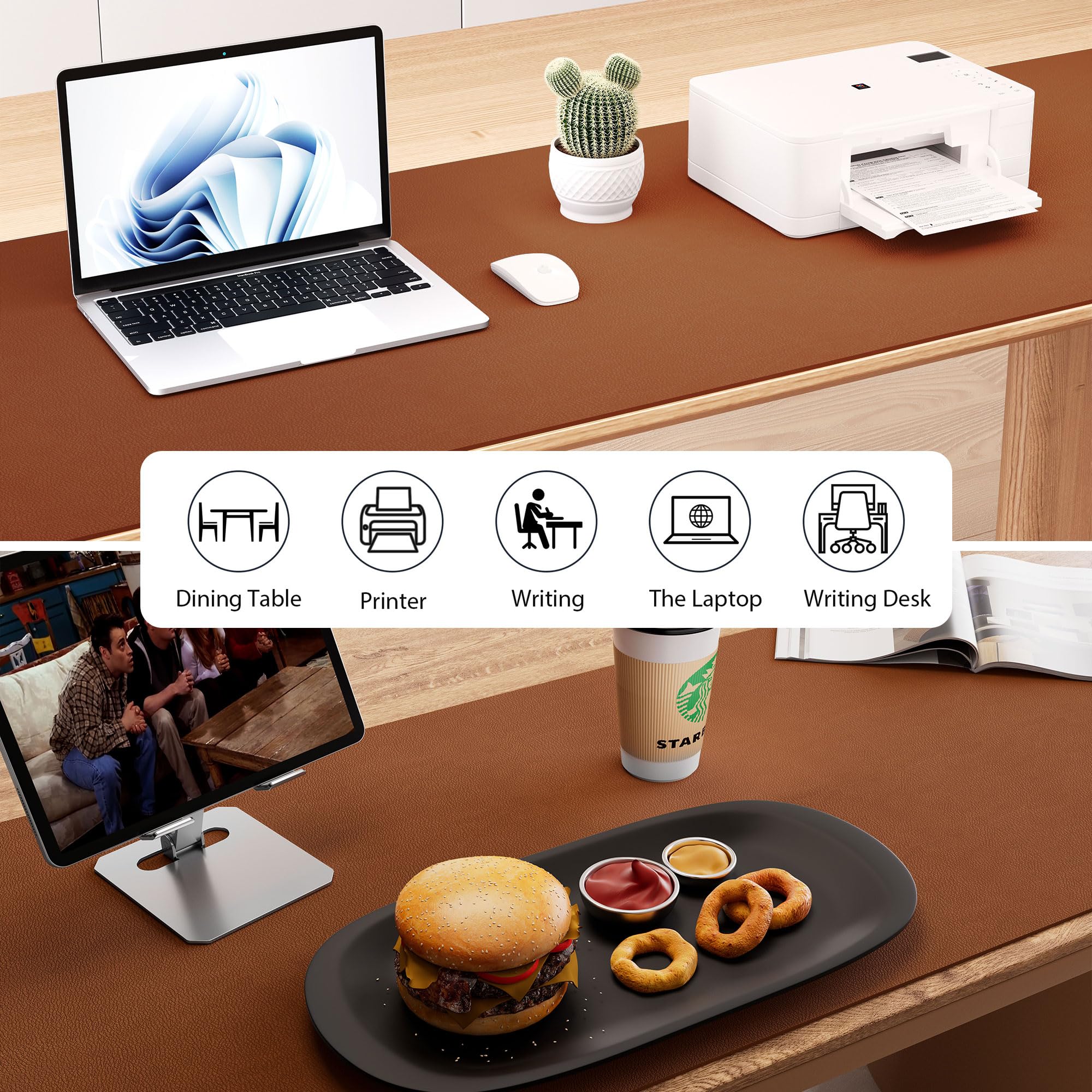 Aothia Leather Desk Pad Protector - Large Mouse Pad, Office Mat, Non-Slip PU Leather Blotter, Laptop Desk Pad, Waterproof Writing Pad for Office and Home (Beige, 38" x 13.7")