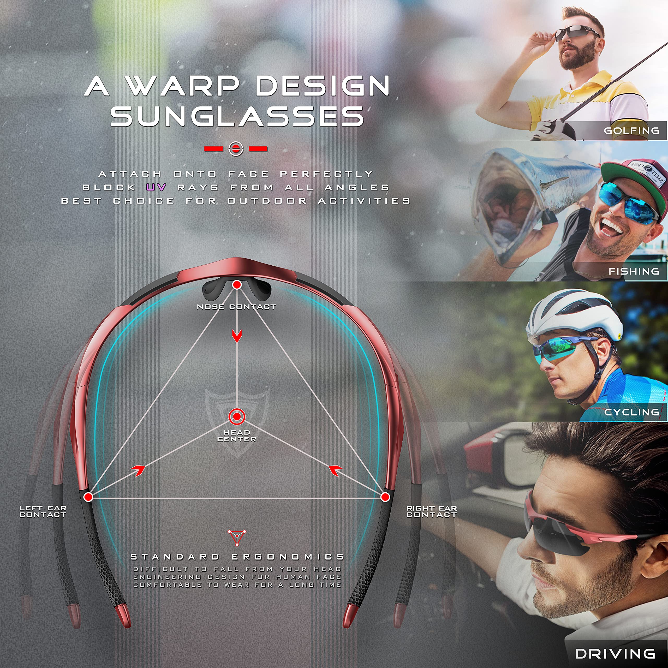 ATTCL 22g Polarized Sunglasses Men Sports: Secure Fit Wrap Around TR90 Frame Ultra-Light UV Protection for Running Fishing