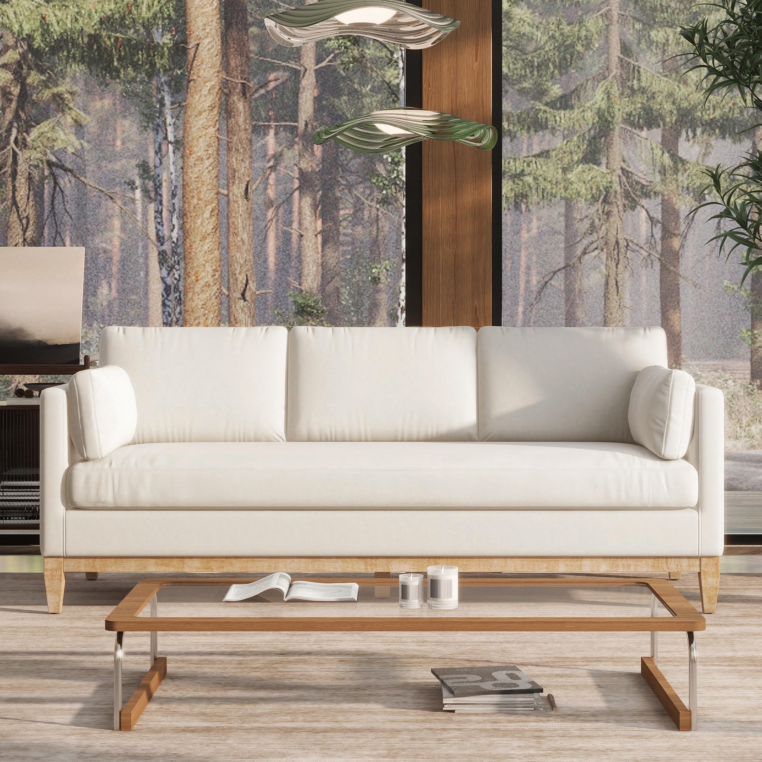 Jennifer Taylor Home Knox 84" Modern Farmhouse Performance Velvet Fabric Living Room Sofa Couch in Burnt Orange