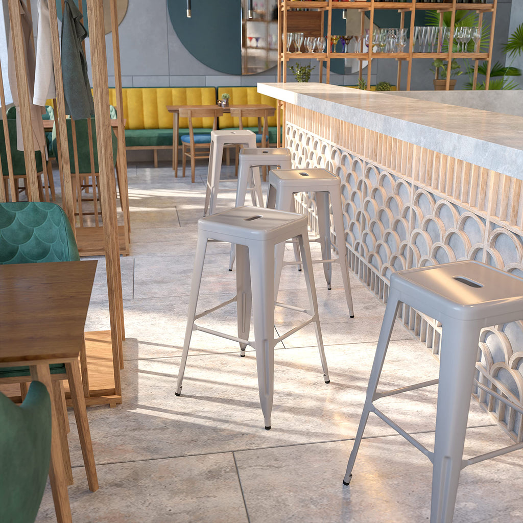 Flash Furniture 30"H Commercial Modern Metal Backless Barstool, Indoor/Outdoor Industrial Square Stacking Bar Stool for Patio Bars/Restaurants, Black