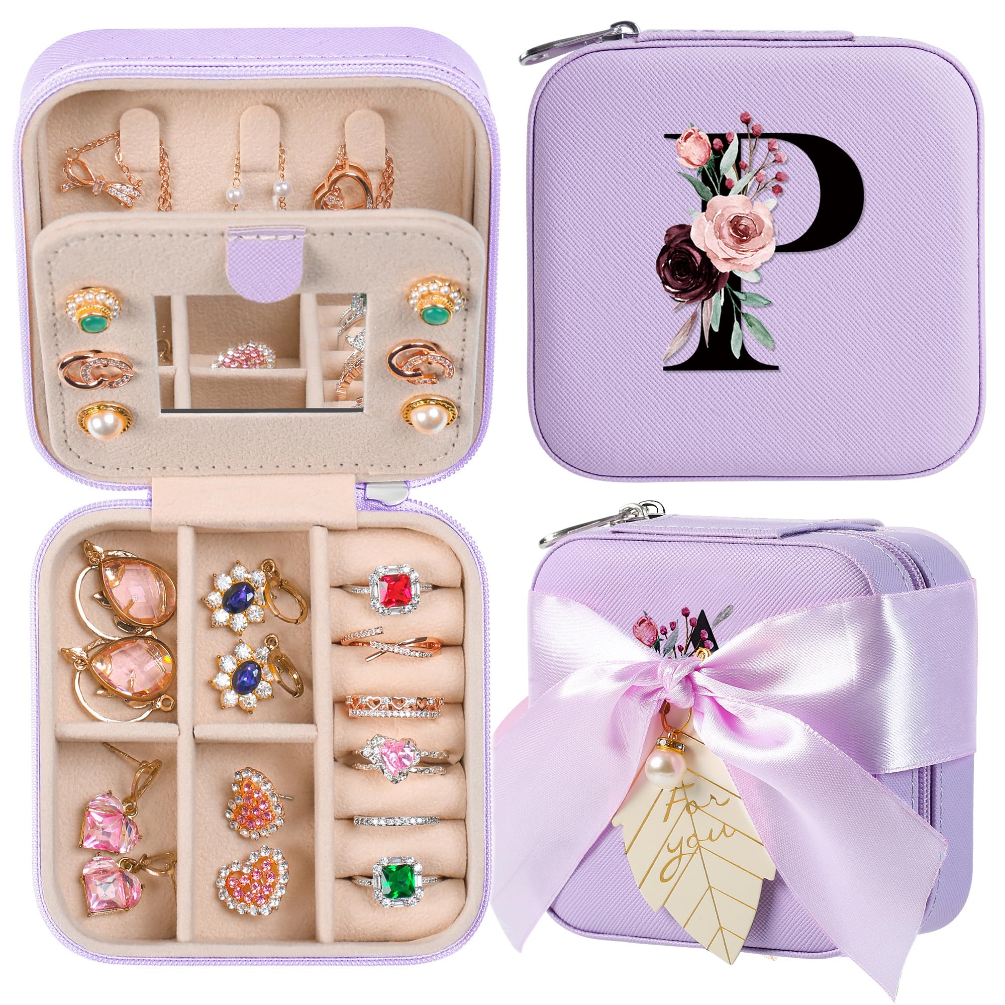 AYGXU Travel Jewelry Box for Women and Girls - Small Case With Initial A-Z - Teacher Gifts