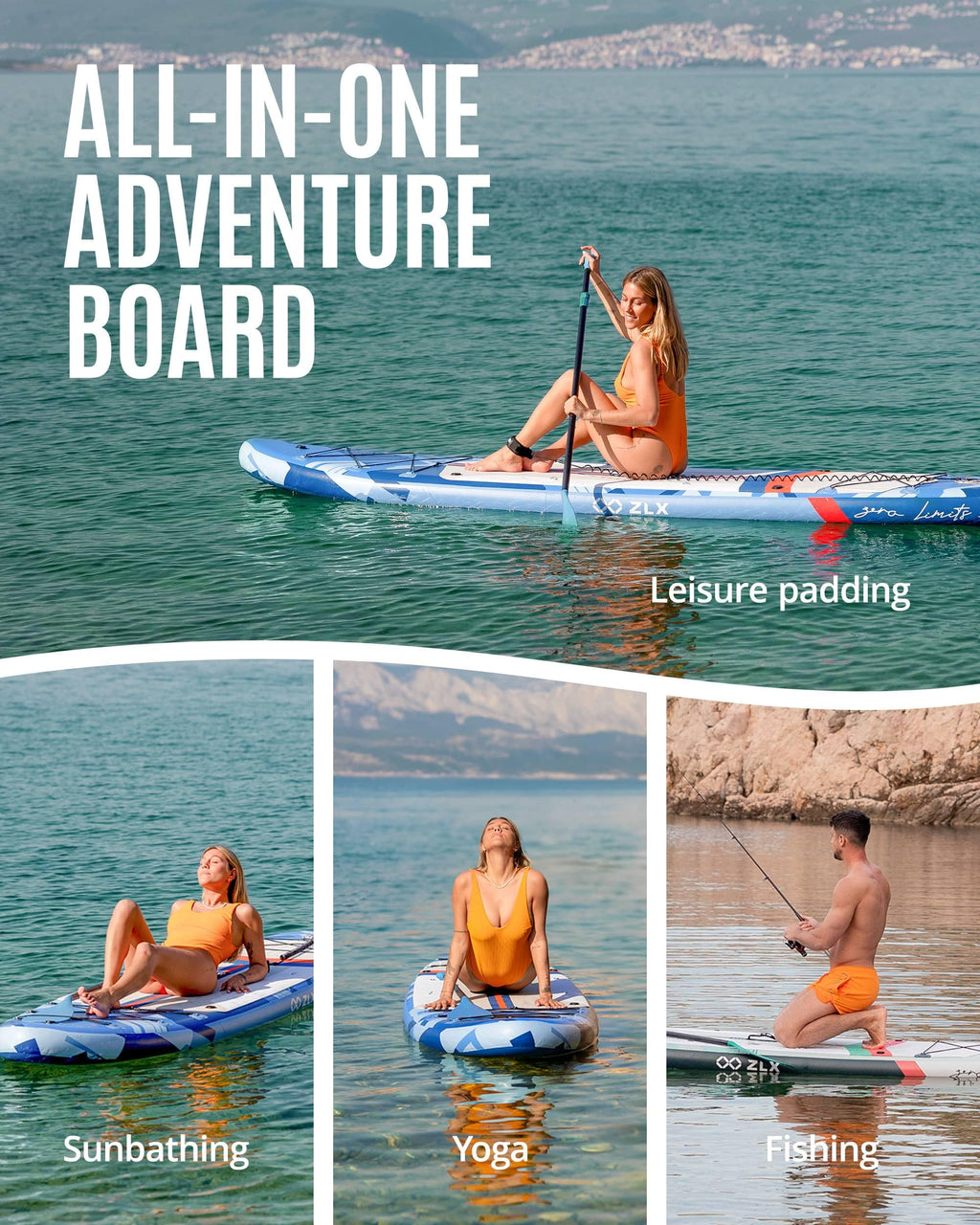 ZLX 11'6"x35" Ultra Wide Inflatable Stand Up Paddle Board | Stable Non-Slip Deck Pad, Unique Fin System, Premium SUP Accessories & Backpack - Upgraded Pump for Adults, All Skill Levels