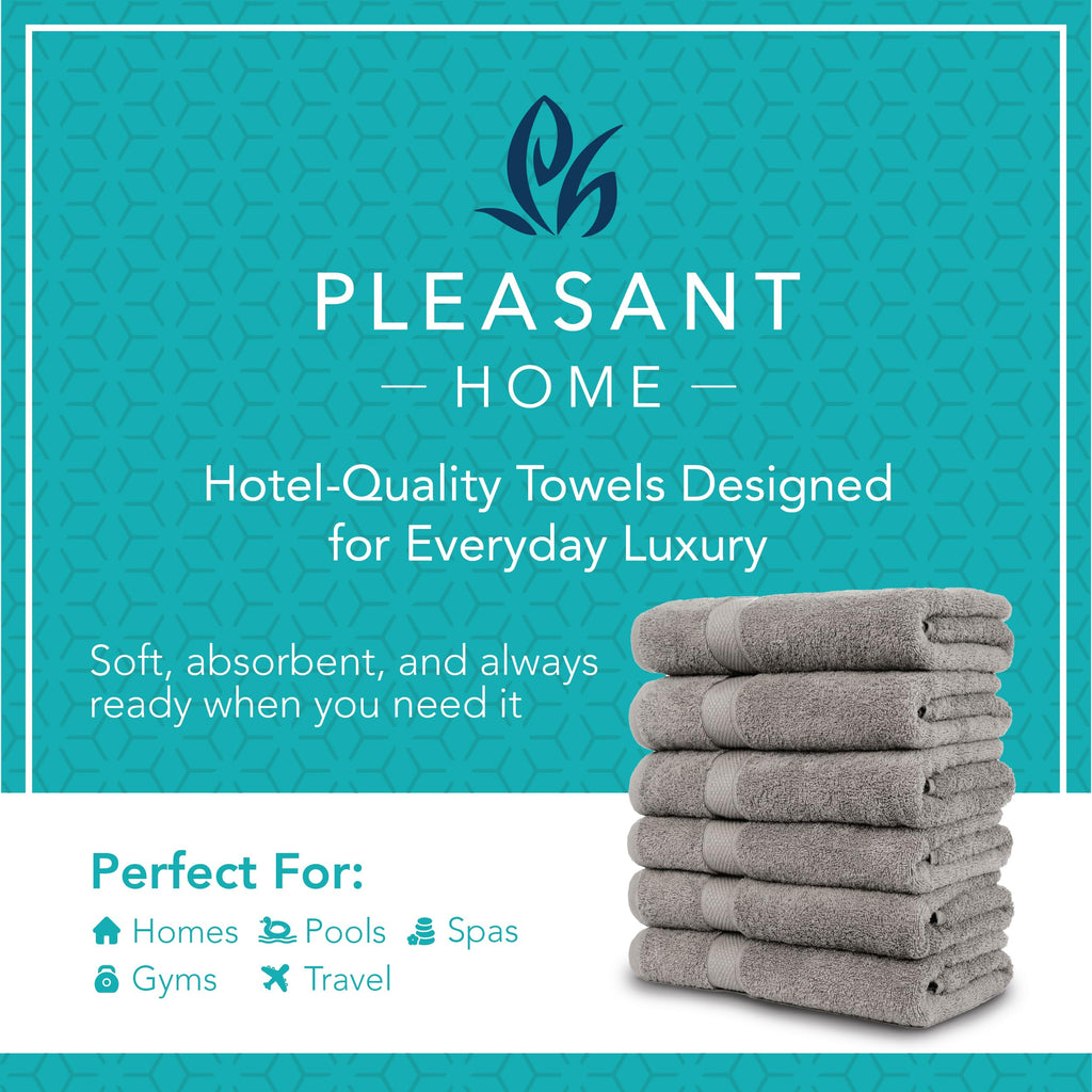 Pleasant Home Bath Towels Set of 6 (24” x 50”) 100% Cotton, 515 GSM | Lightweight, Soft & Highly Absorbent Luxury Towels for Bathroom | for Gym, Pool & Spa | 6 Pack, Gray