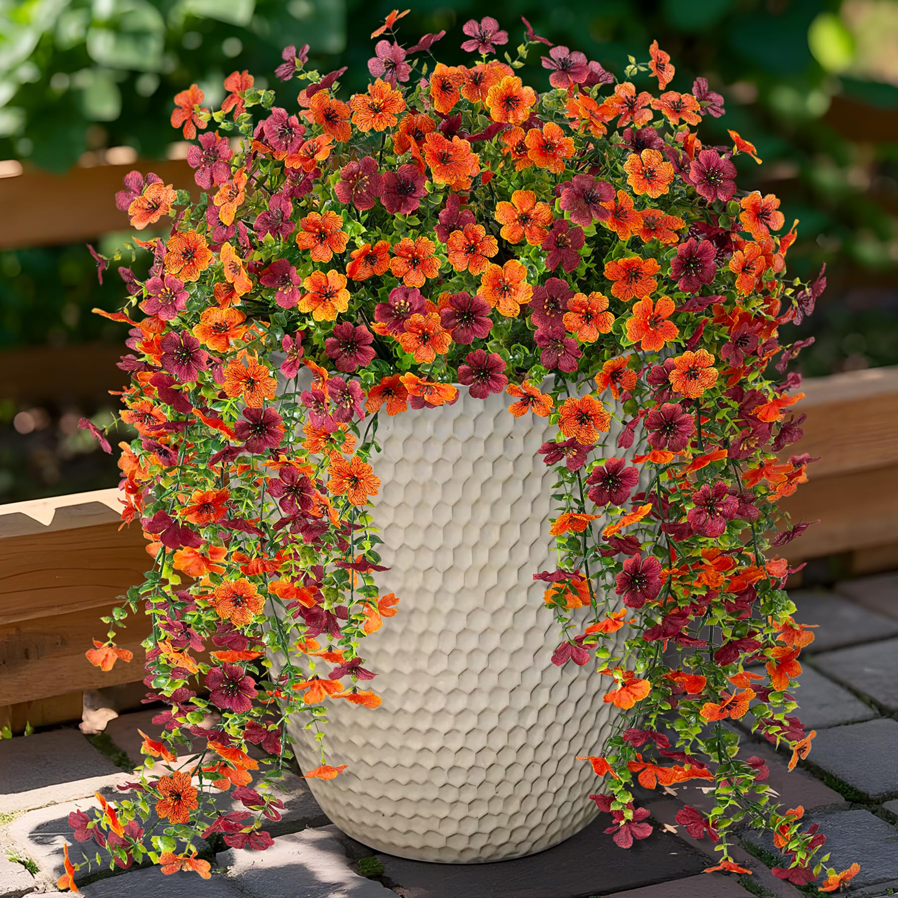 Ammyoo Artificial Hanging Flowers for Outdoors Faux Plants Spring Summer Decoration, 2 Pack Silk Colorful Daisy Realistic Fake Outdoor Flowers UV Resistant Porch Patio Window Yard Decor(Blue)